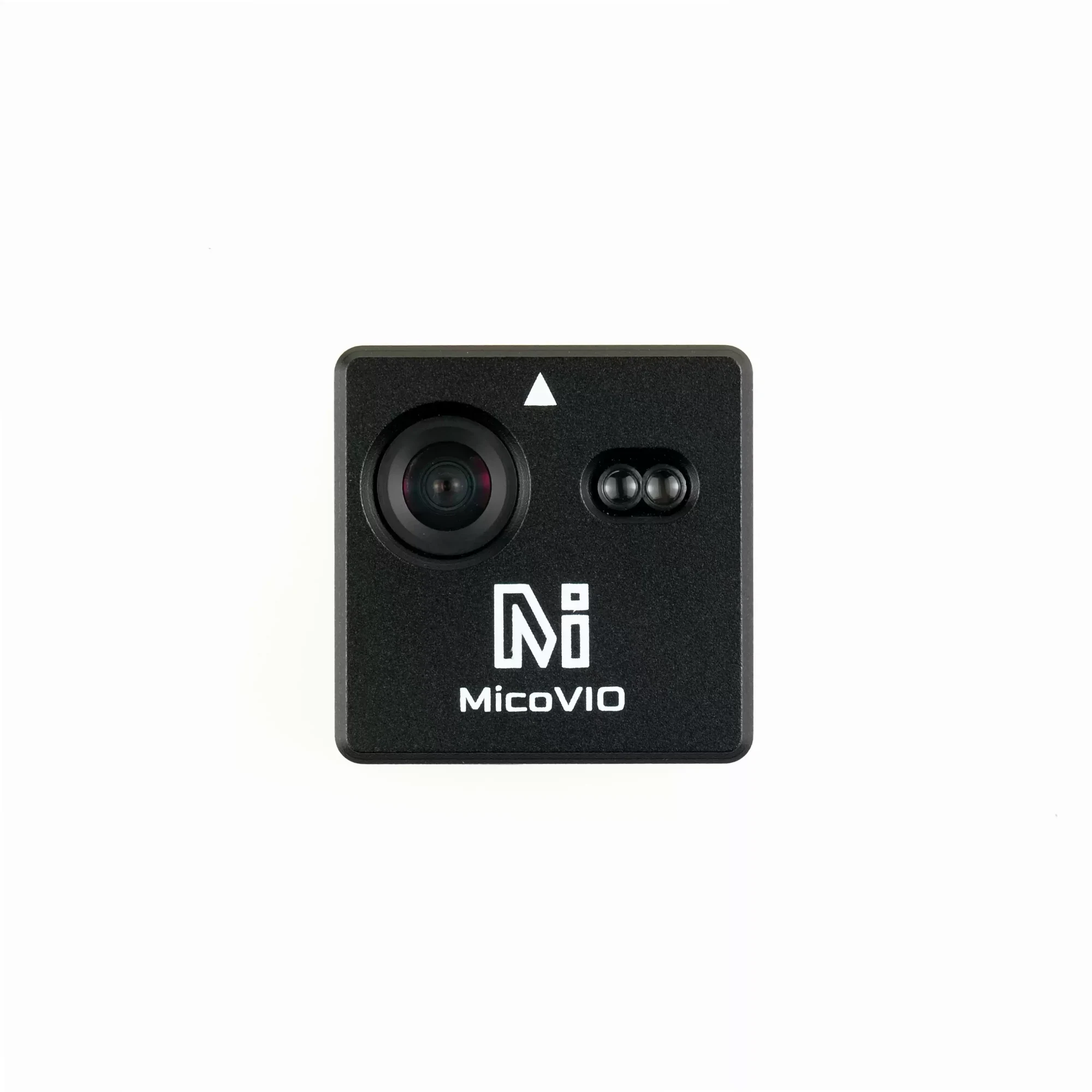 MicoAir MicoVIO visual-inertial odometry sensor, top view showing camera, ToF rangefinder and forward arrow