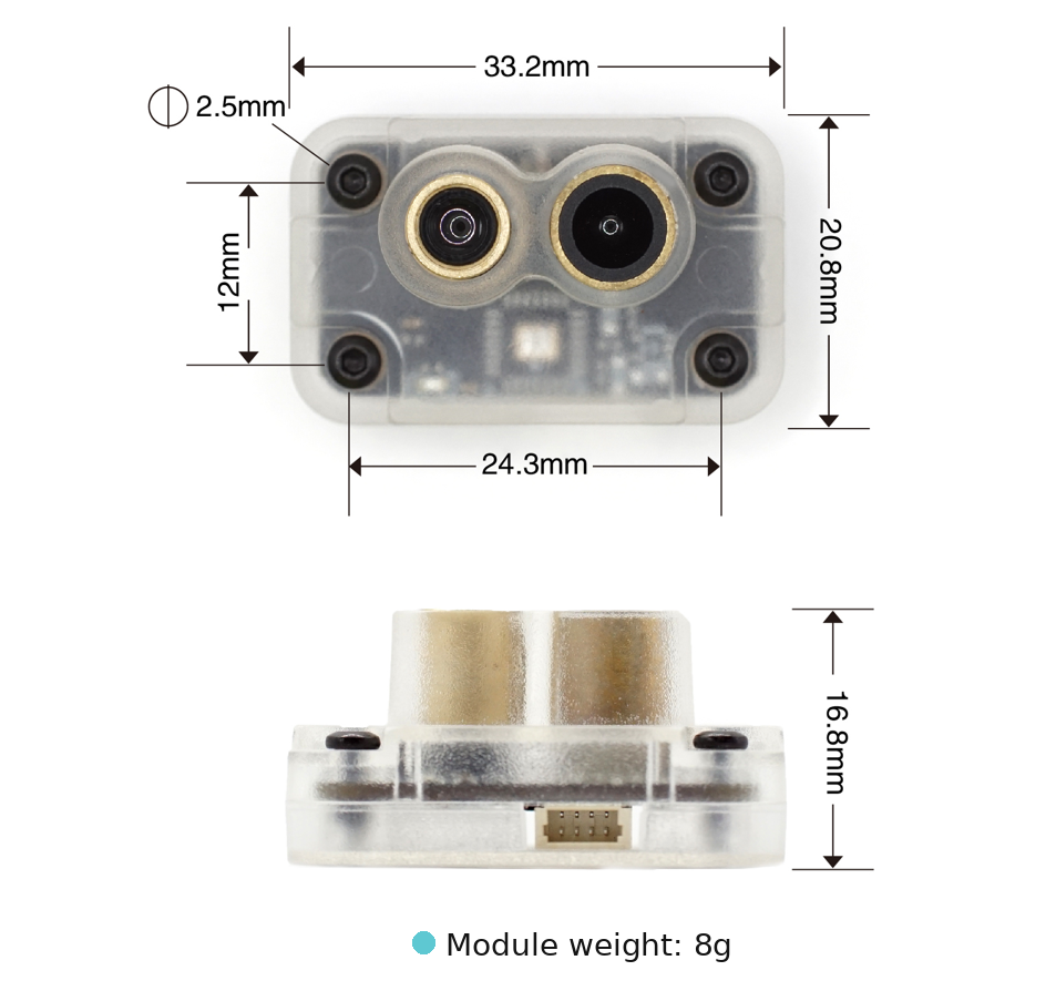 MT-01P dimensions — 33.2 × 20.8 × 16.8 mm, 24.3 × 12 mm mounting holes
