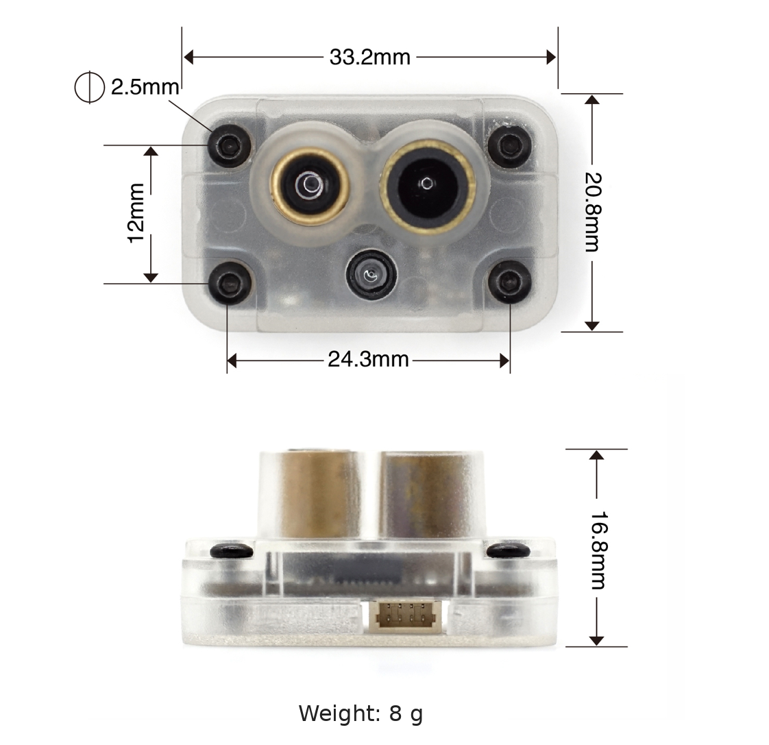 MTF-01P dimensions — 33.2 × 20.8 × 16.8 mm, 24.3 × 12 mm mounting holes