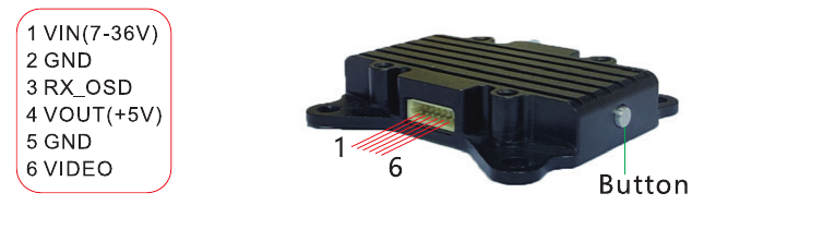 VT5804 wiring diagram — 6-pin connector pinout and button location