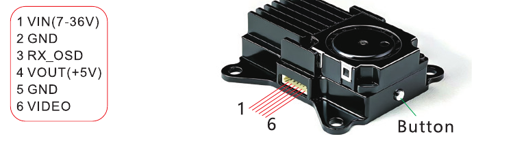 VT5805 wiring diagram — 6-pin connector pinout and button location